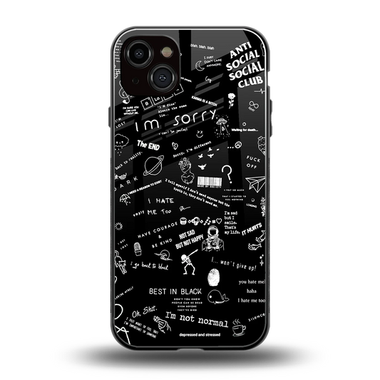 Minimalistic Black Aesthetic Collage back phone cover | glass case for iphone 14 plus