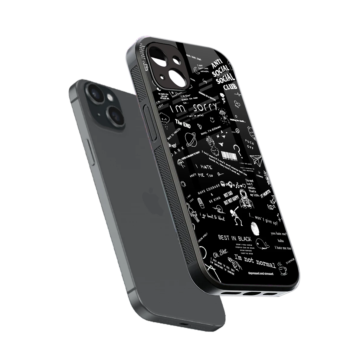 Minimalistic Black Aesthetic Collage sleek iphone 14 plus cover with tempered glass back and TPU edges