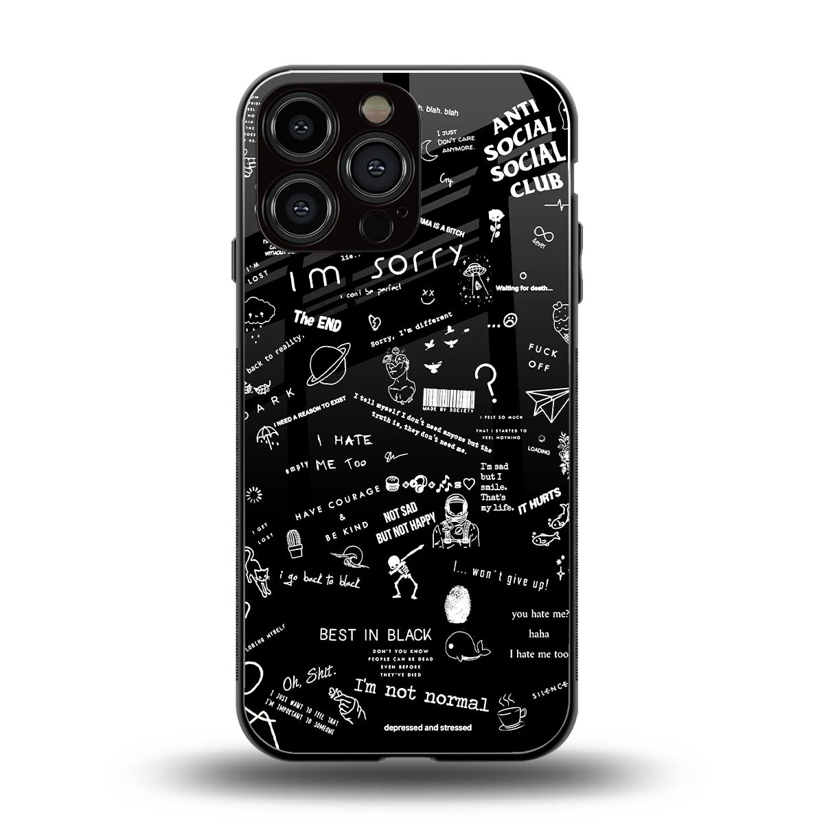Minimalistic Black Aesthetic Collage back phone cover | glass case for iphone 15 pro max