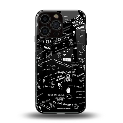 Minimalistic Black Aesthetic Collage back phone cover | glass case for iphone 15 pro max