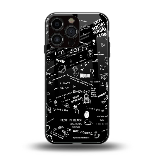 Minimalistic Black Aesthetic Collage back phone cover | glass case for iphone 15 pro max