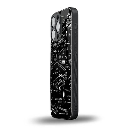 Minimalistic Black Aesthetic Collage iphone 15 pro max mobile cover | shockproof glass phone case