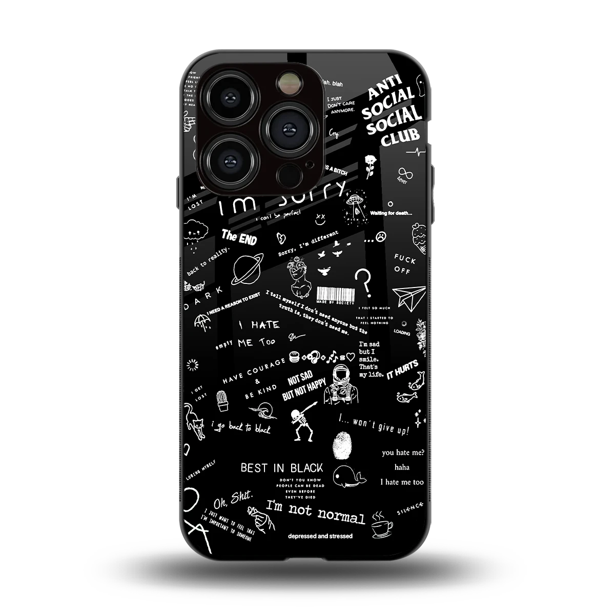 Minimalistic Black Aesthetic Collage back phone cover | glass case for iphone 15 pro