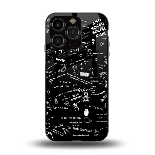 Minimalistic Black Aesthetic Collage back phone cover | glass case for iphone 15 pro