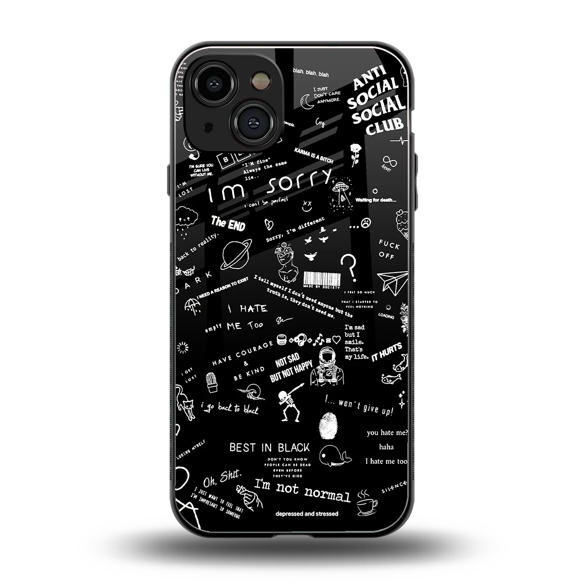 Minimalistic Black Aesthetic Collage back phone cover | glass case for iphone 15