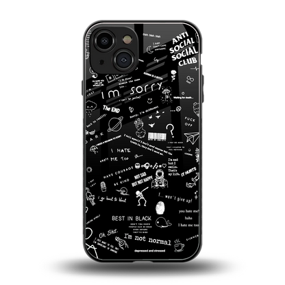 Minimalistic Black Aesthetic Collage back phone cover | glass case for iphone 15