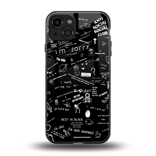 Minimalistic Black Aesthetic Collage back phone cover | glass case for iphone 15