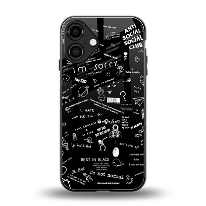 Minimalistic Black Aesthetic Collage back phone cover | glass case for iphone 16 plus