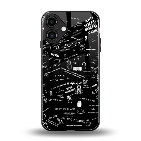 Minimalistic Black Aesthetic Collage back phone cover | glass case for iphone 16 plus