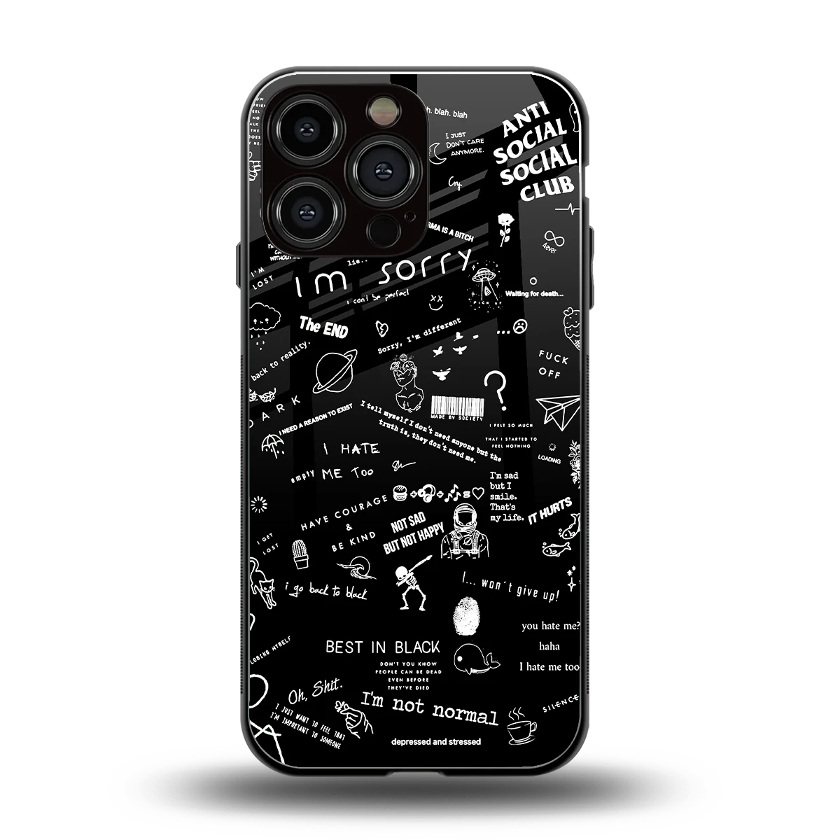 Minimalistic Black Aesthetic Collage back phone cover | glass case for iphone 16 pro max