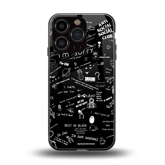 Minimalistic Black Aesthetic Collage back phone cover | glass case for iphone 16 pro