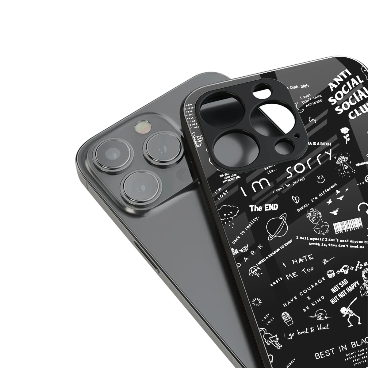 Minimalistic Black Aesthetic Collage stylish phone case for iphone 13 mini | glossy glass and slim fit