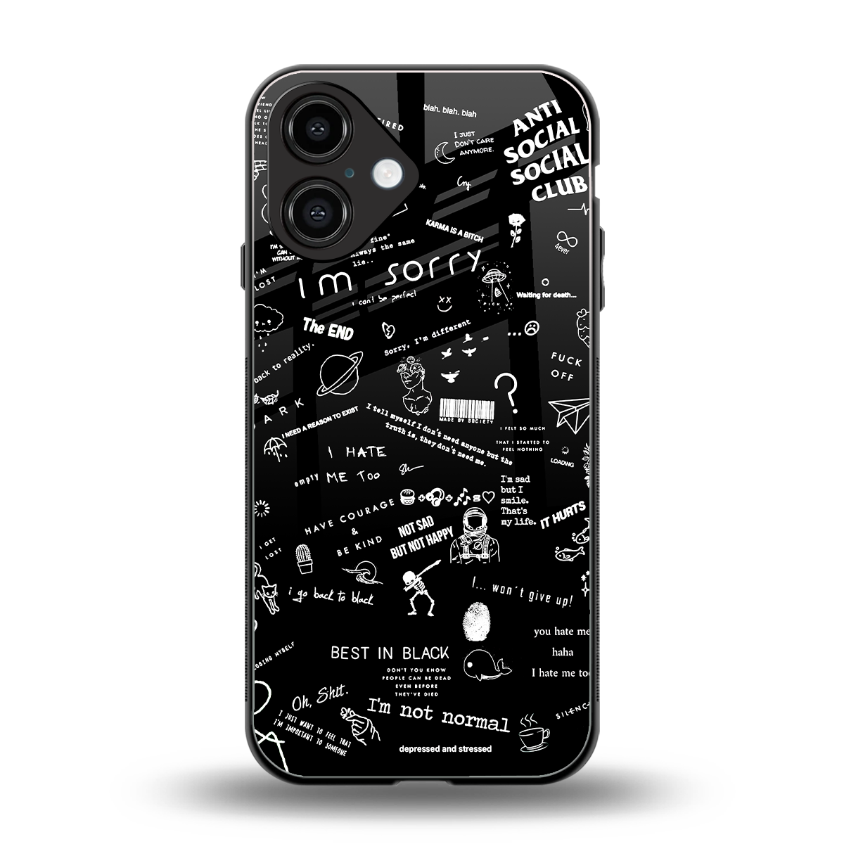 Minimalistic Black Aesthetic Collage Phone Case for Iphone 16 | Glass Case