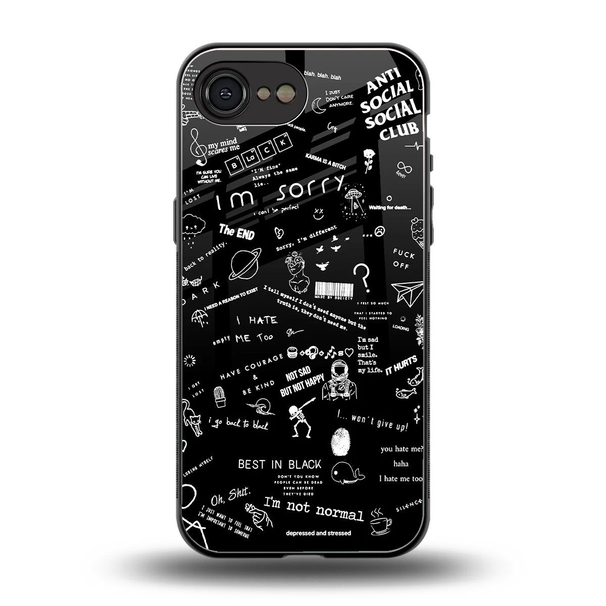Minimalistic Black Aesthetic Collage back phone cover | glass case for iphone 17e