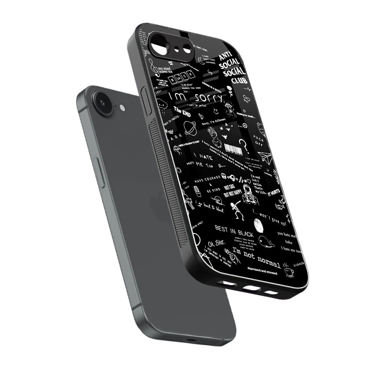 Minimalistic Black Aesthetic Collage sleek iphone 16e cover with tempered glass back and TPU edges