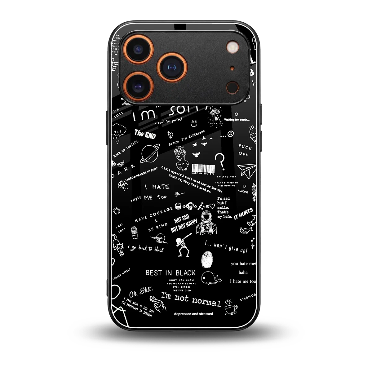Minimalistic Black Aesthetic Collage back phone cover | glass case for iphone 17 pro