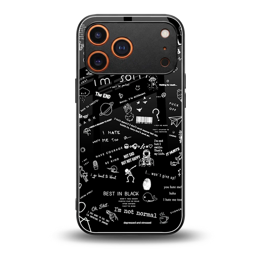 Minimalistic Black Aesthetic Collage back phone cover | glass case for iphone 17 pro max