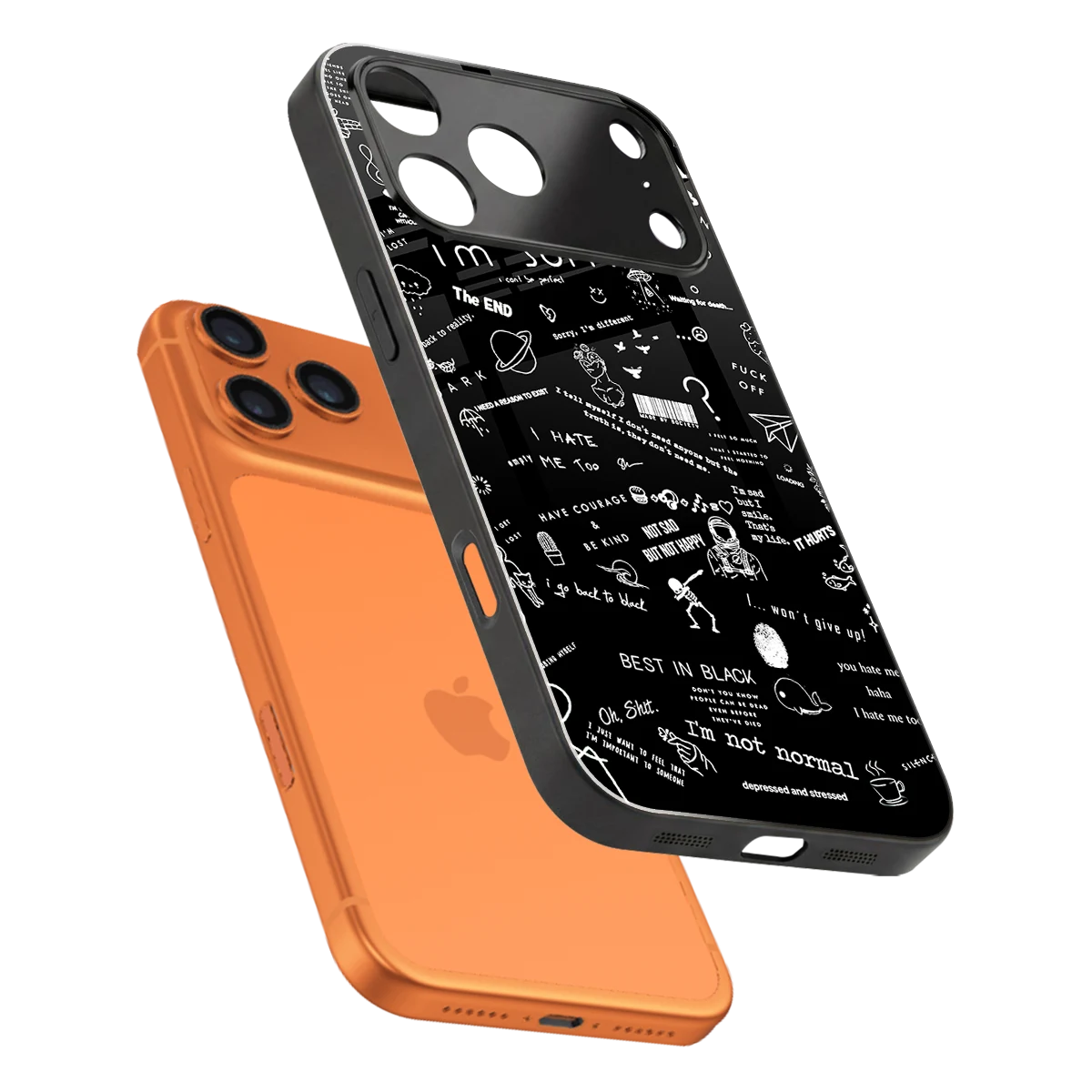 Minimalistic Black Aesthetic Collage sleek iphone 17 pro cover with tempered glass back and TPU edges