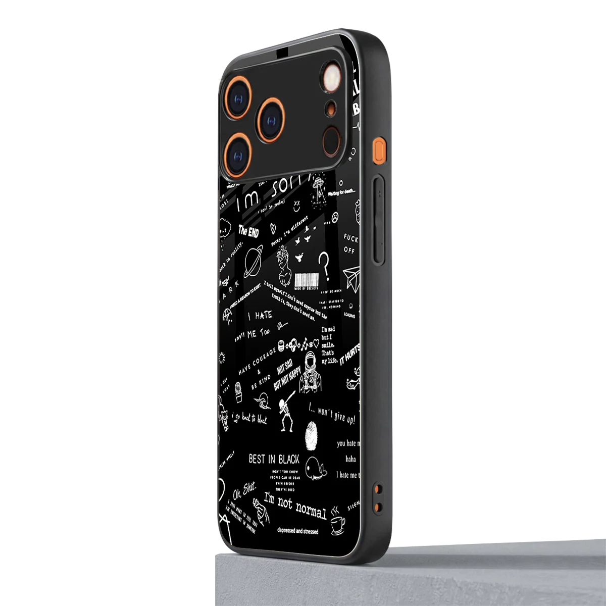 Minimalistic Black Aesthetic Collage iphone 17 pro mobile cover | shockproof glass phone case