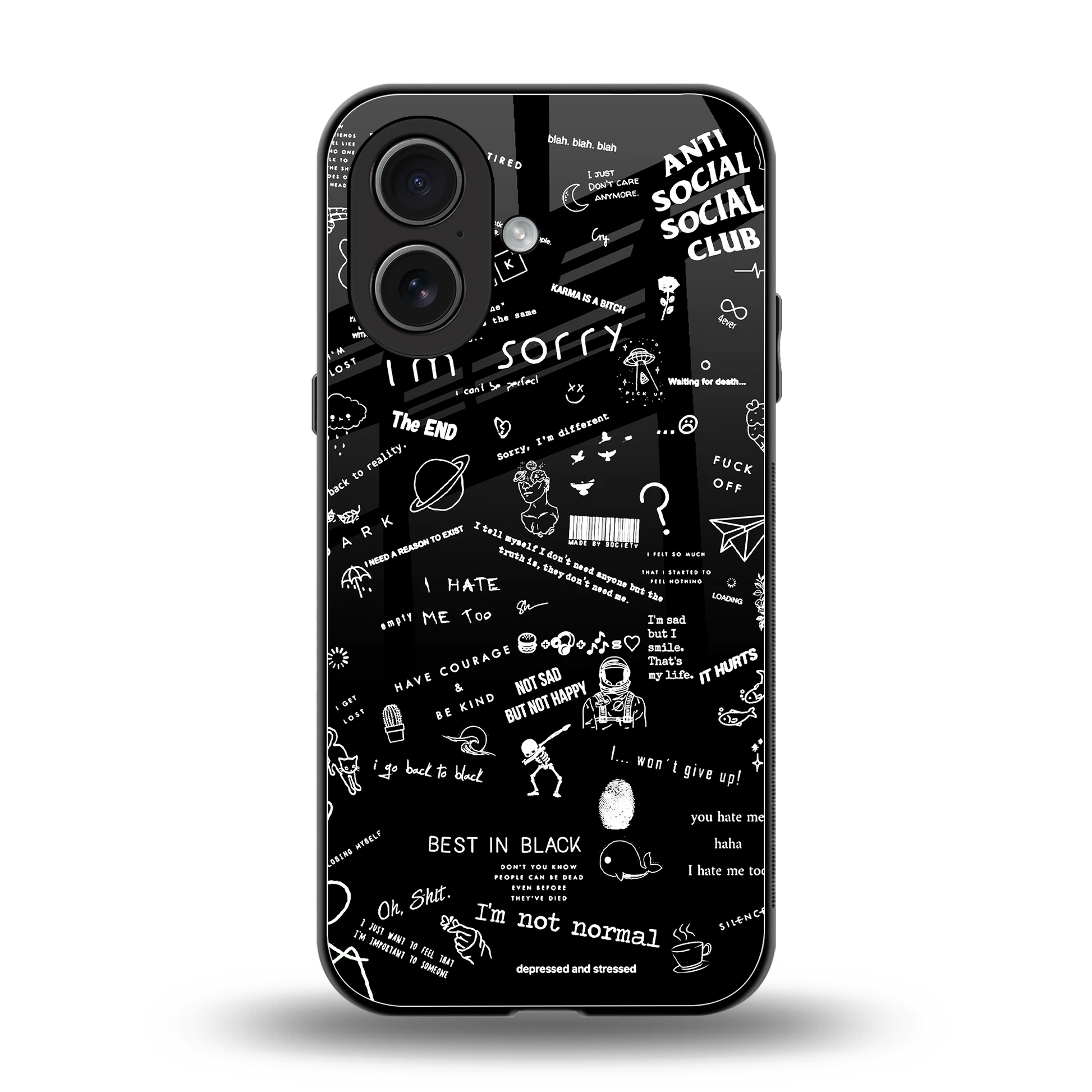 Minimalistic Black Aesthetic Collage back phone cover | glass case for iphone 17
