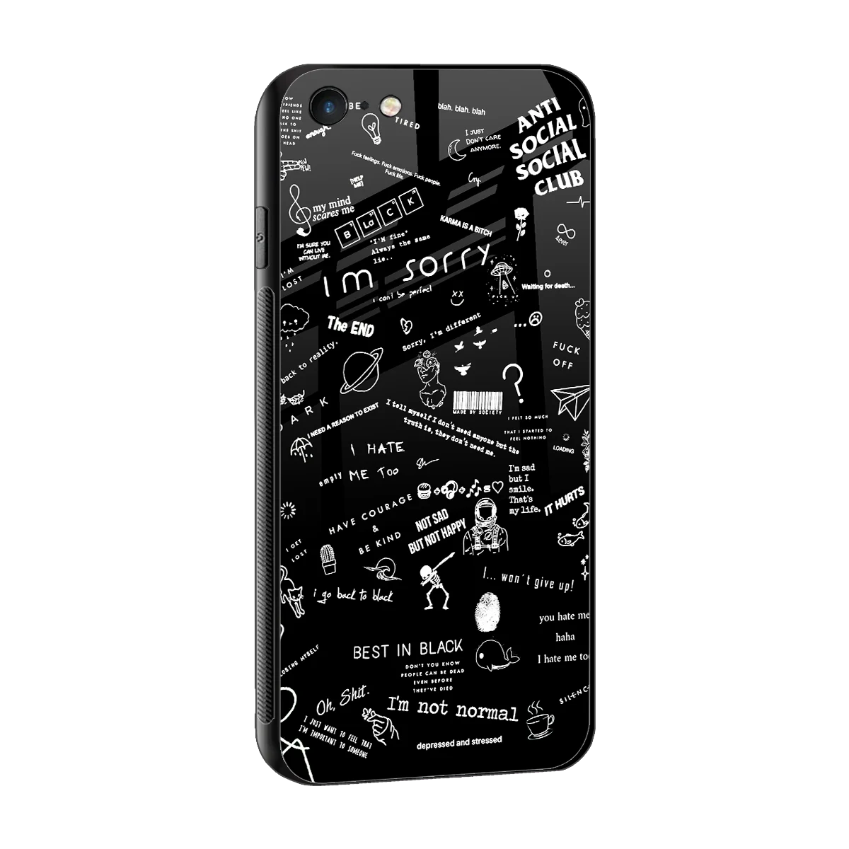 Minimalistic Black Aesthetic Collage sleek iphone 6 cover with tempered glass back and TPU edges