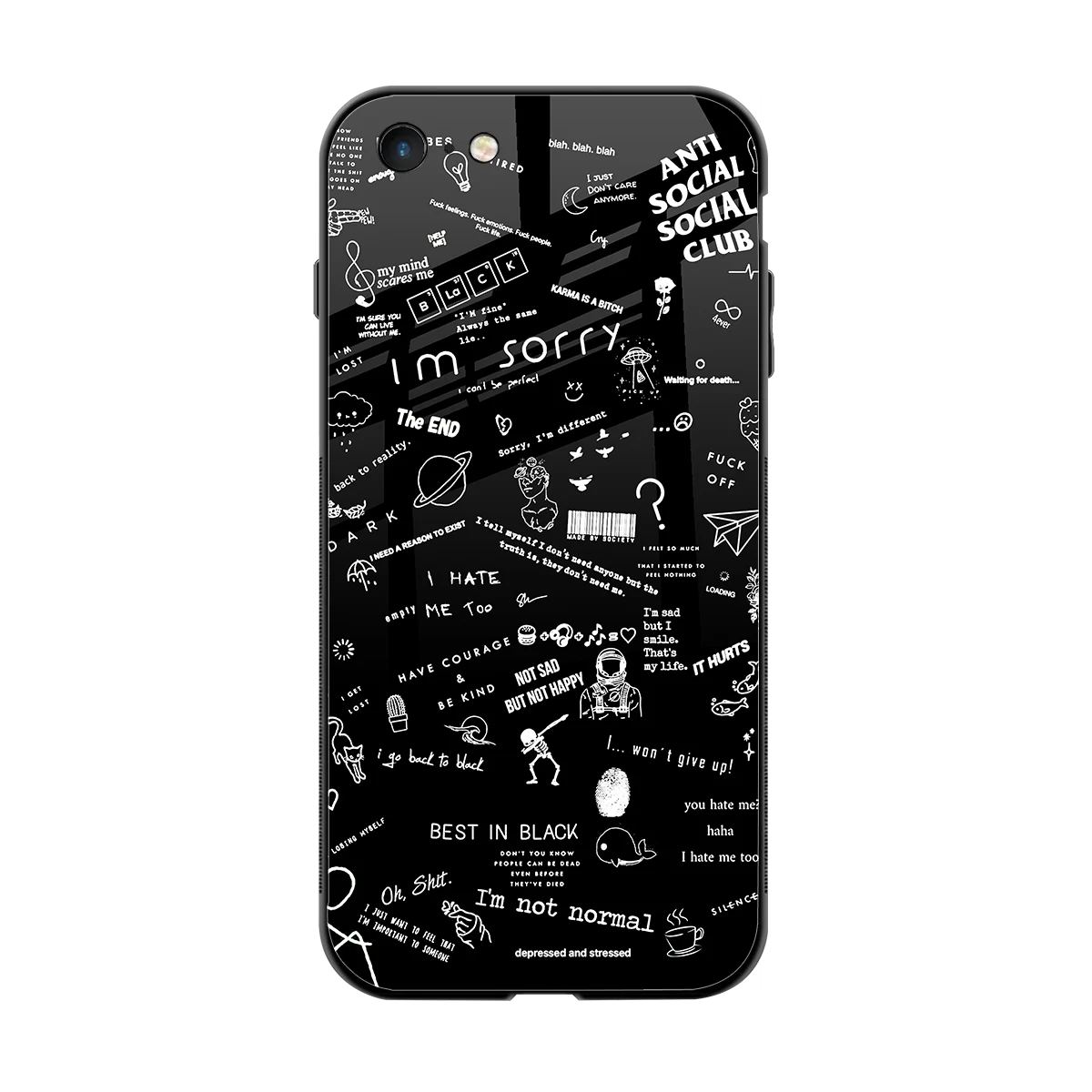 Minimalistic Black Aesthetic Collage back phone cover | glass case for iphone 6