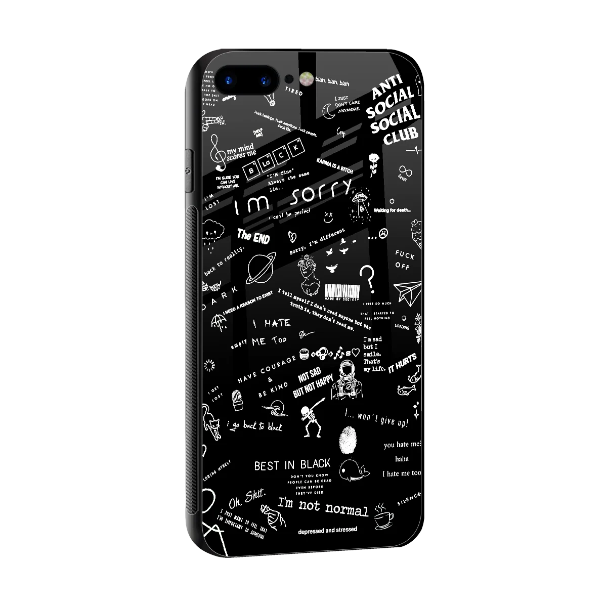 Minimalistic Black Aesthetic Collage sleek iphone 8 plus cover with tempered glass back and TPU edges