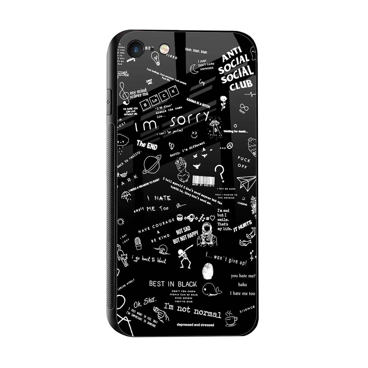 Minimalistic Black Aesthetic Collage sleek iphone 7 cover with tempered glass back and TPU edges
