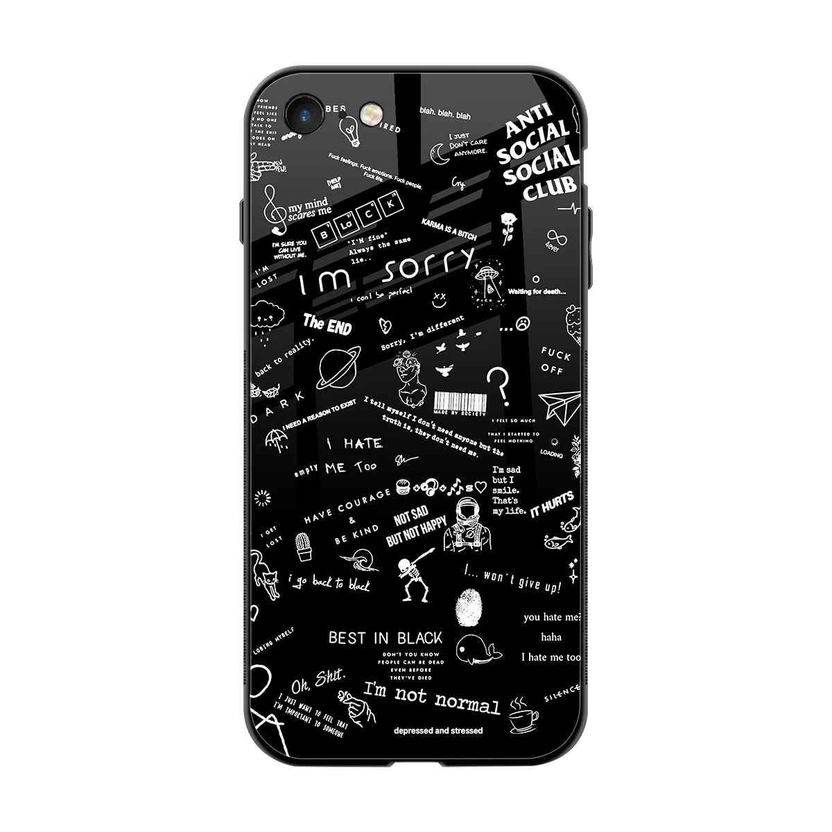 Minimalistic Black Aesthetic Collage back phone cover | glass case for iphone 7