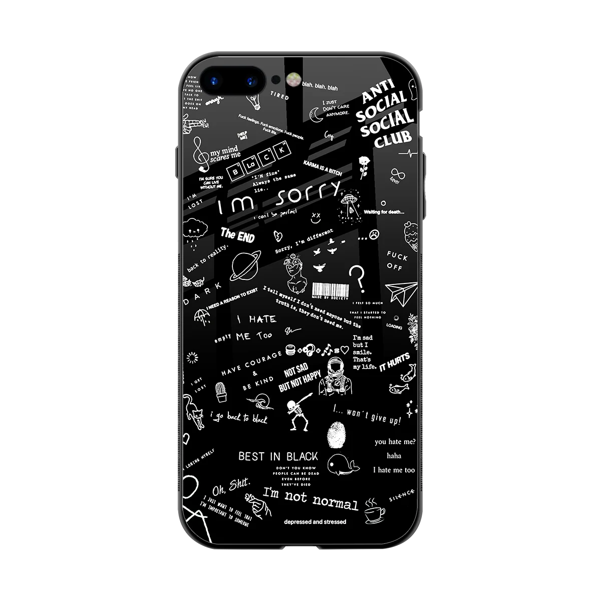 Minimalistic Black Aesthetic Collage back phone cover | glass case for iphone 8 plus