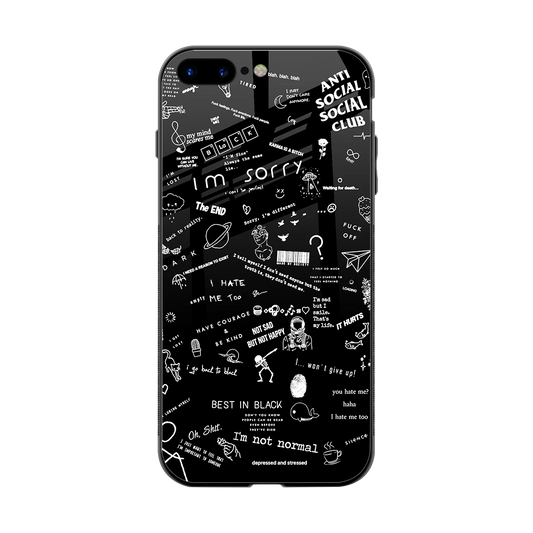 Minimalistic Black Aesthetic Collage back phone cover | glass case for iphone 8 plus