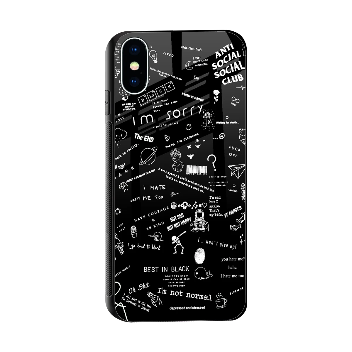 Minimalistic Black Aesthetic Collage sleek iphone x cover with tempered glass back and TPU edges