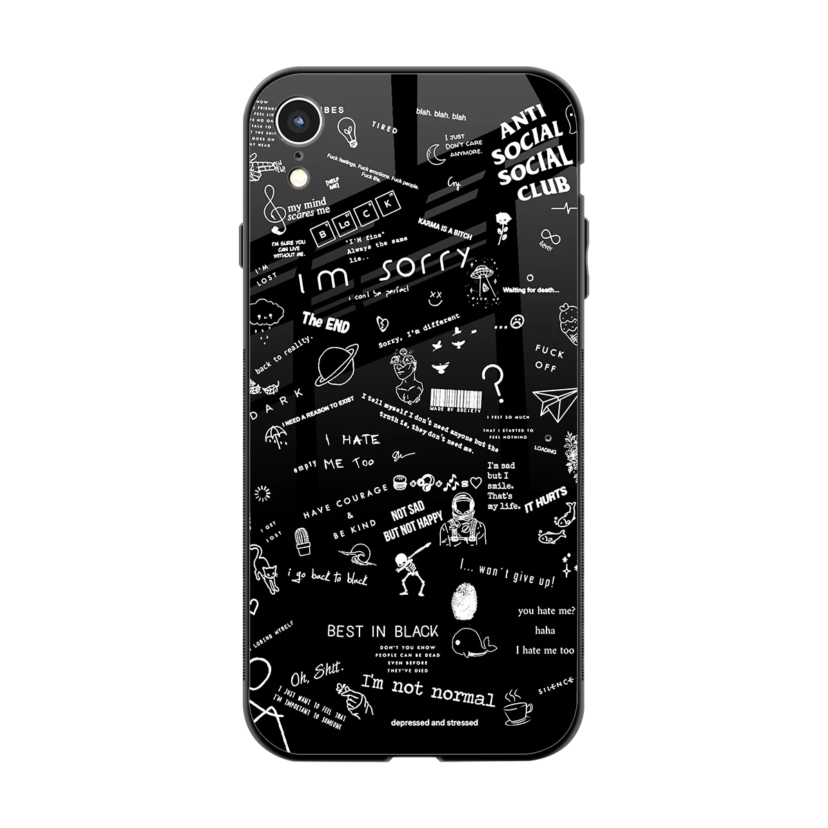 Minimalistic Black Aesthetic Collage back phone cover | glass case for iphone xr