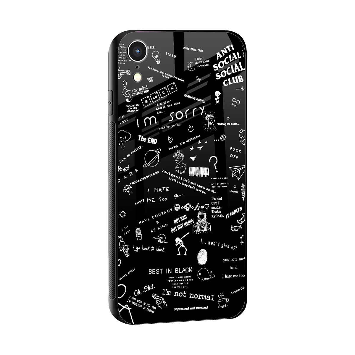 Minimalistic Black Aesthetic Collage sleek iphone xr cover with tempered glass back and TPU edges