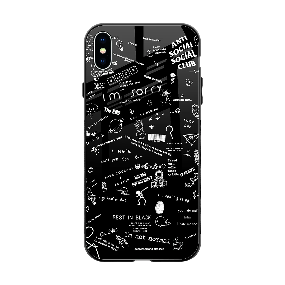 Minimalistic Black Aesthetic Collage back phone cover | glass case for iphone xs max