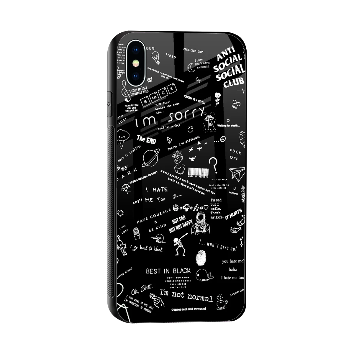 Minimalistic Black Aesthetic Collage sleek iphone xs max cover with tempered glass back and TPU edges