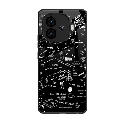 Minimalistic Black Aesthetic Collage back phone cover | glass case for iqoo neo 10r 5g