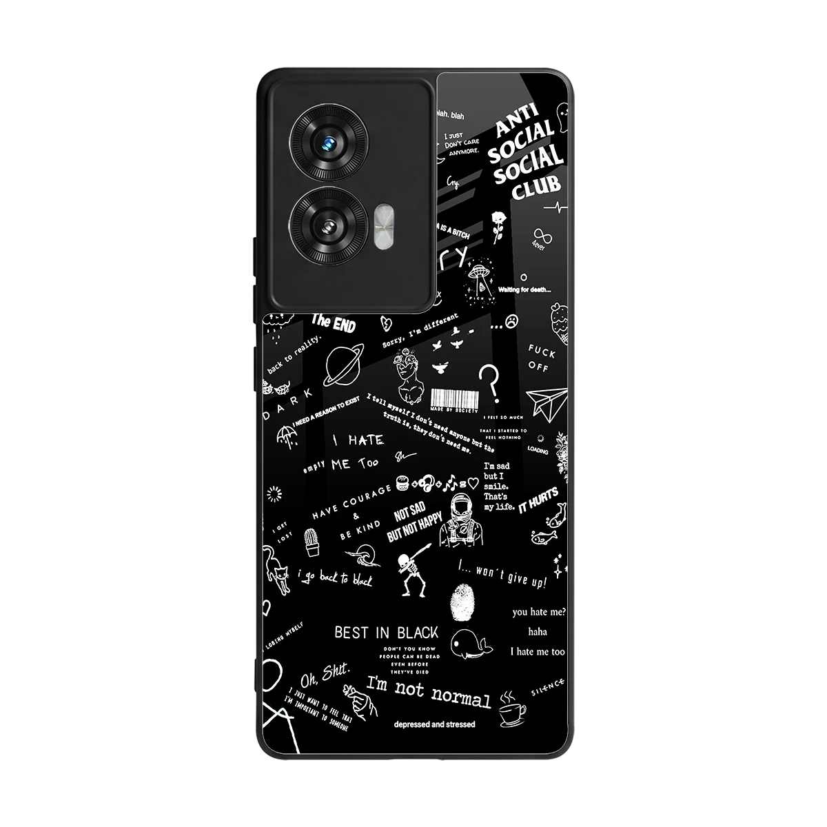 Minimalistic Black Aesthetic Collage back phone cover | glass case for motorola edge 50 fusion