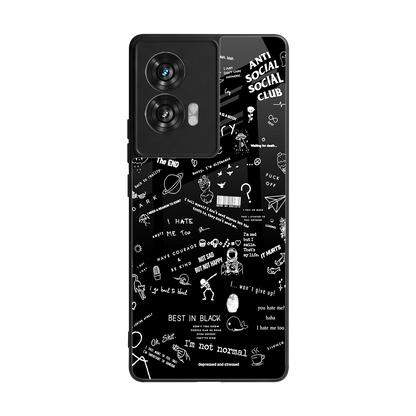 Minimalistic Black Aesthetic Collage back phone cover | glass case for motorola edge 50 fusion