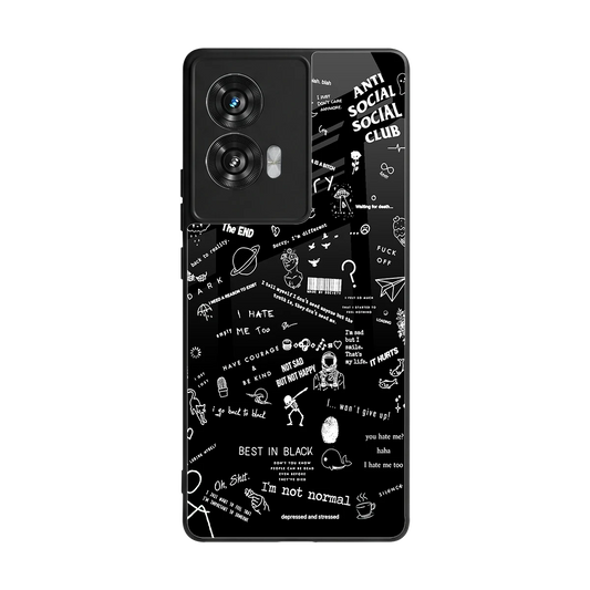 Minimalistic Black Aesthetic Collage back phone cover | glass case for motorola edge 50 fusion