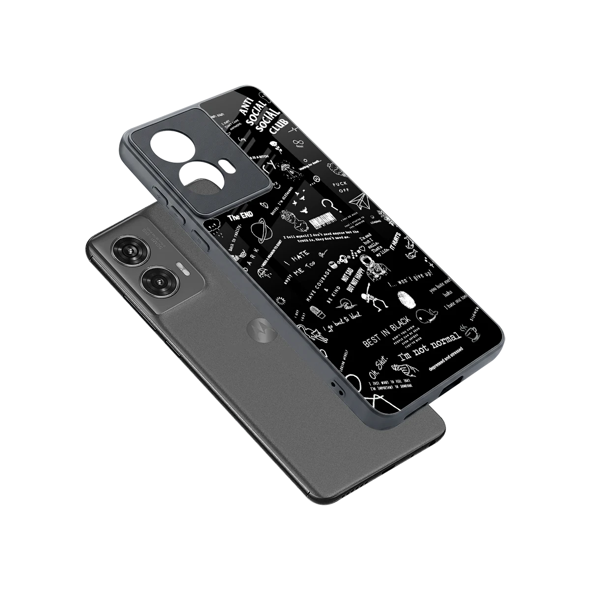 Minimalistic Black Aesthetic Collage sleek motorola edge 50 fusion cover with tempered glass back and TPU edges