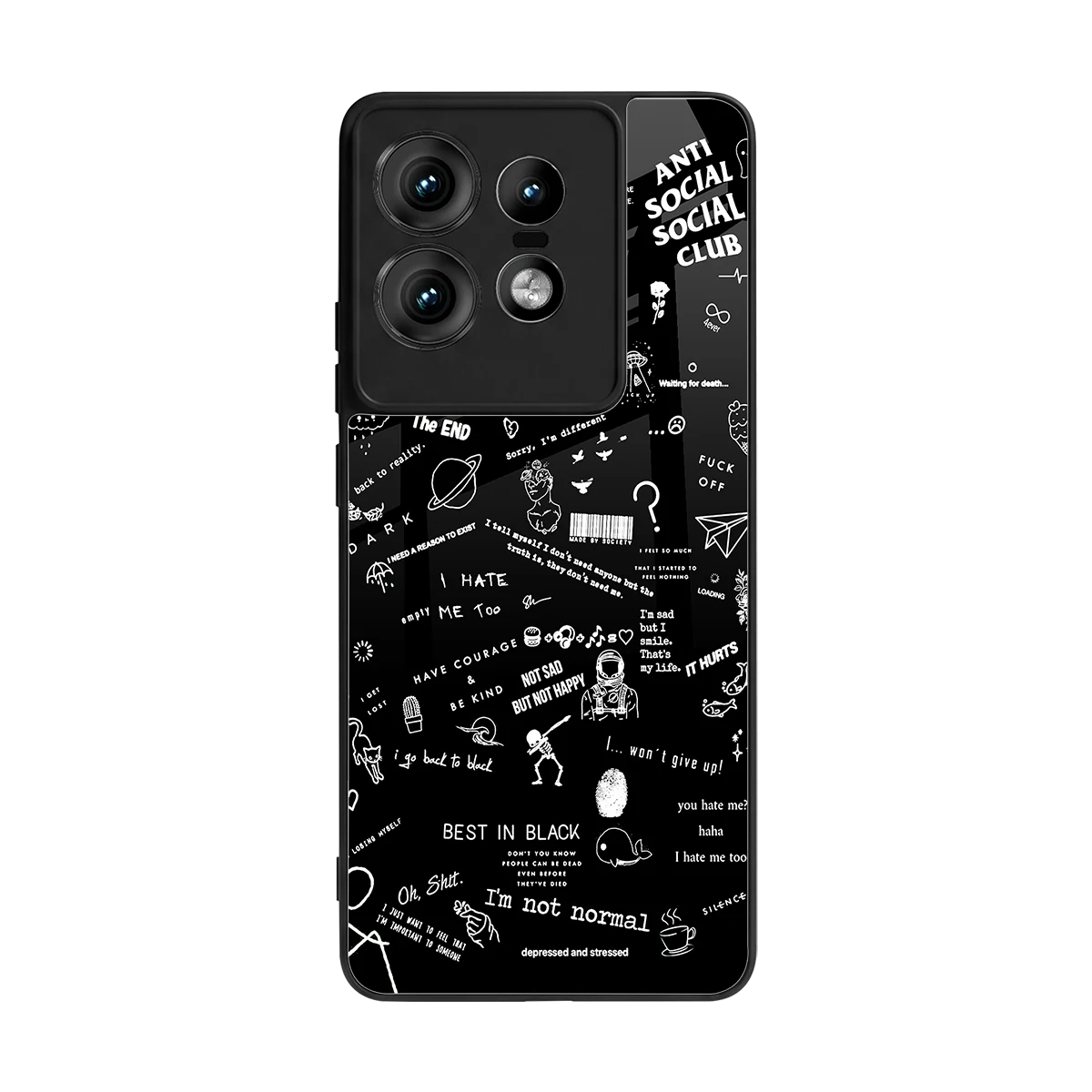 Minimalistic Black Aesthetic Collage back phone cover | glass case for motorola edge 50 pro