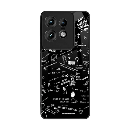 Minimalistic Black Aesthetic Collage back phone cover | glass case for motorola edge 50 pro