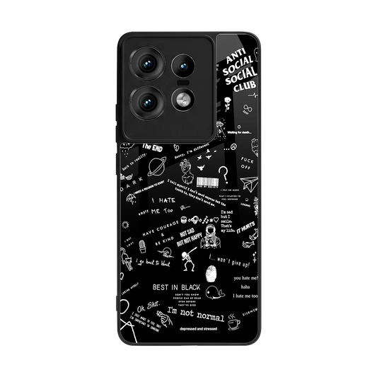 Minimalistic Black Aesthetic Collage back phone cover | glass case for motorola edge 50 pro