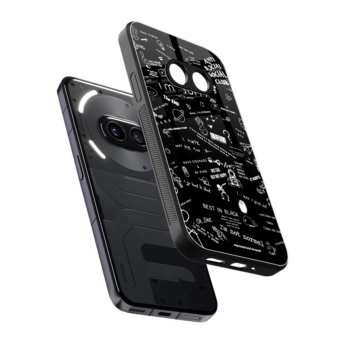 Minimalistic Black Aesthetic Collage sleek nothing phone 2a plus cover with tempered glass back and TPU edges