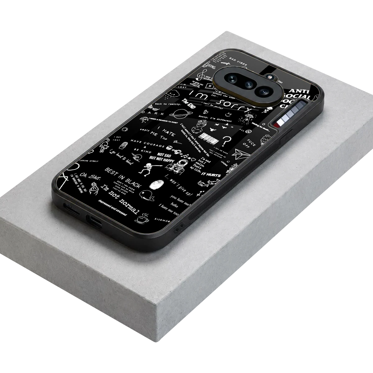 Minimalistic Black Aesthetic Collage stylish phone case for nothing phone 4a | glossy glass and slim fit