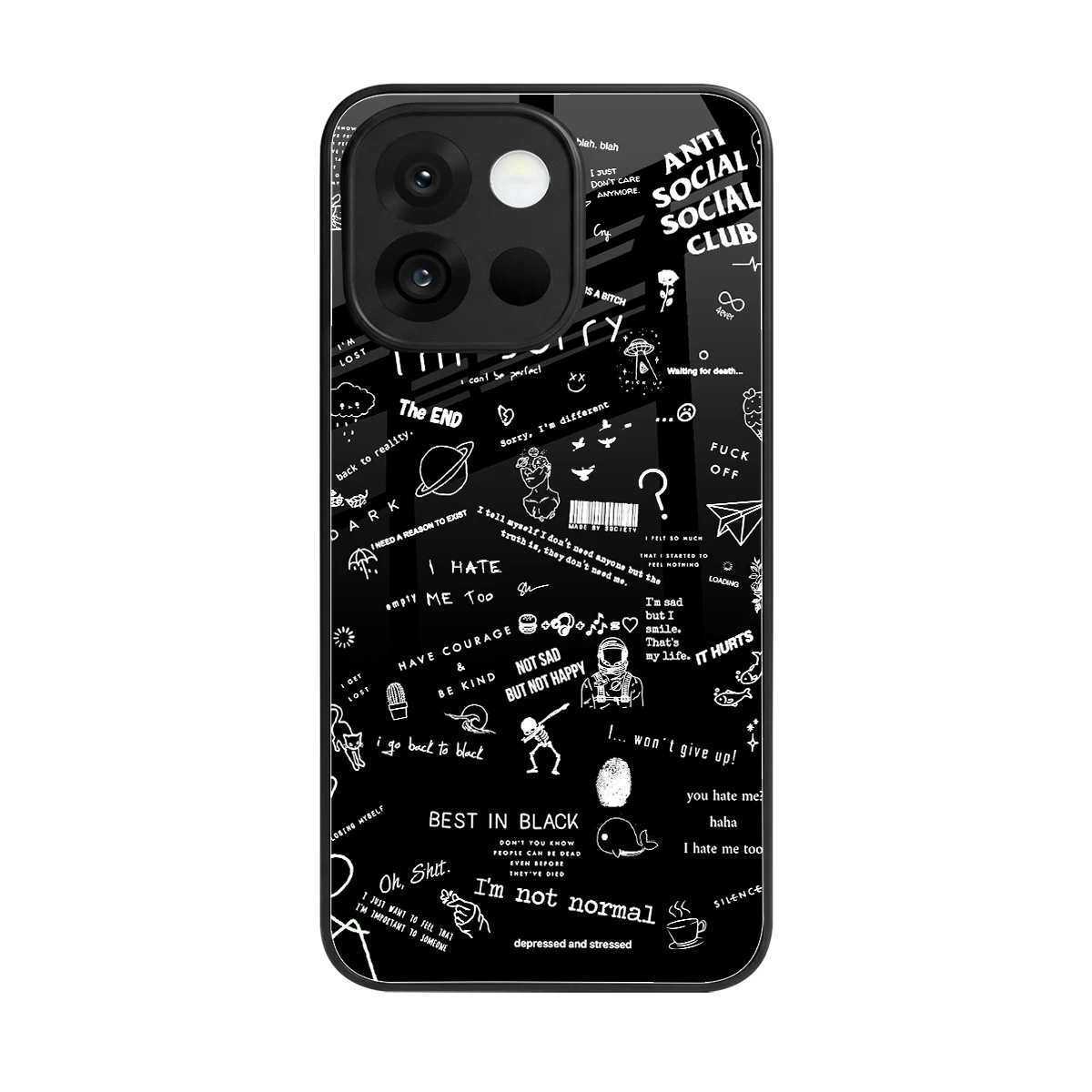 Minimalistic Black Aesthetic Collage back phone cover | glass case for oneplus 13s