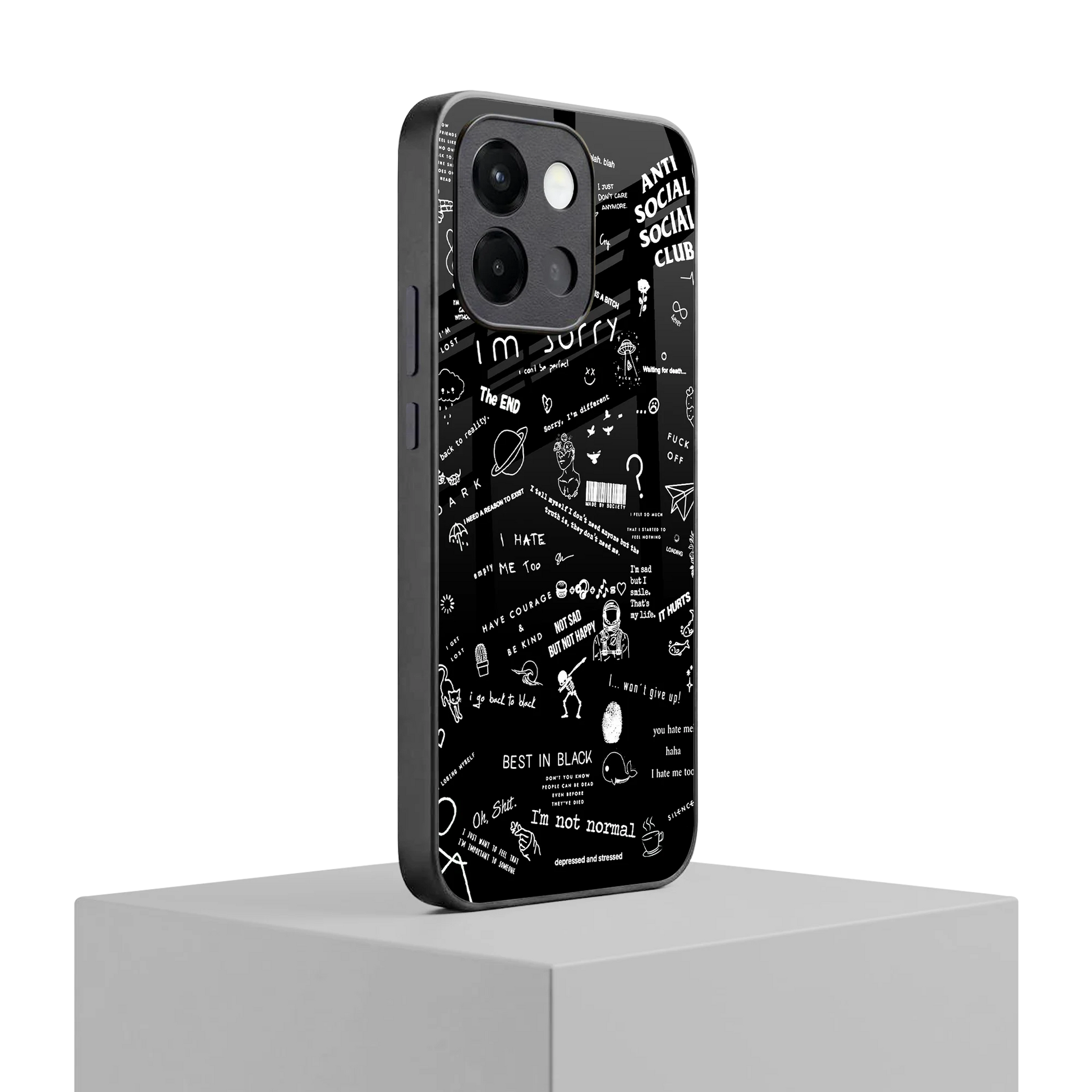 Minimalistic Black Aesthetic Collage oneplus 13s mobile cover | shockproof glass phone case