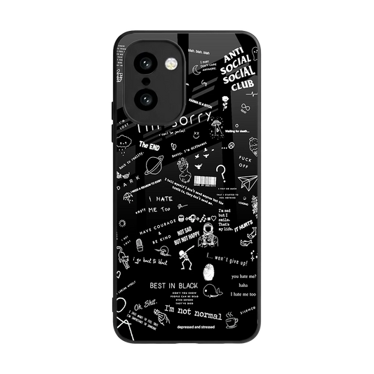Minimalistic Black Aesthetic Collage back phone cover | glass case for oneplus 15r