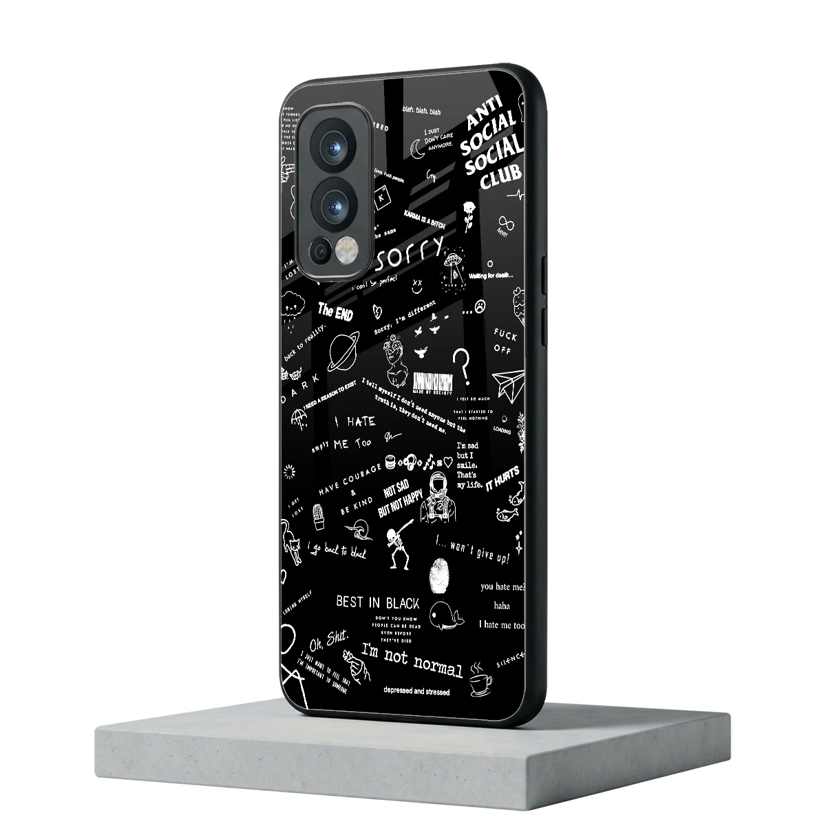 Minimalistic Black Aesthetic Collage oneplus nord 2 mobile cover | shockproof glass phone case